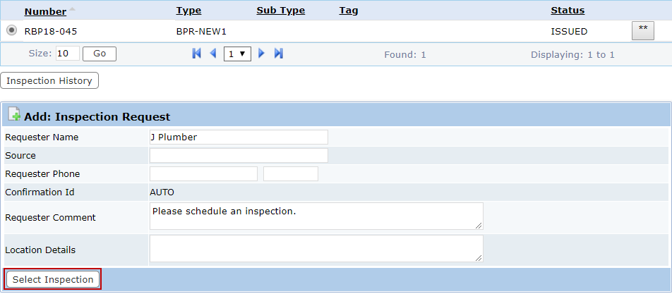 Select Inspection Schedule an Inspection